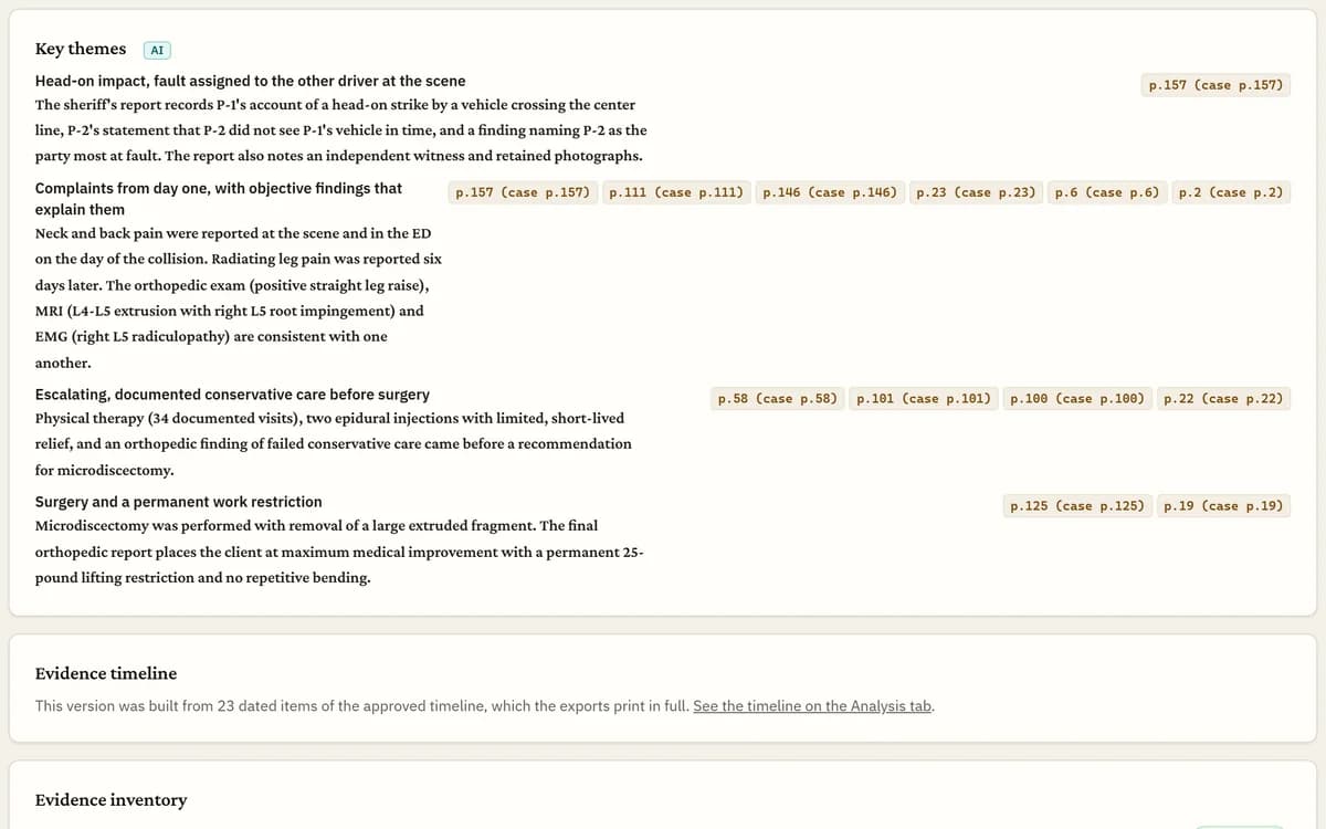 A screen from Brennick: Case Strategy Report